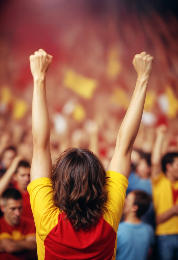 Foto gratuito un tifoso spagnolo che guarda la finale dell'euro cup