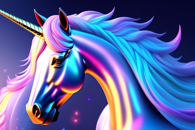 Un unicorno colorato con una criniera arcobaleno e la parola unicorno sopra.