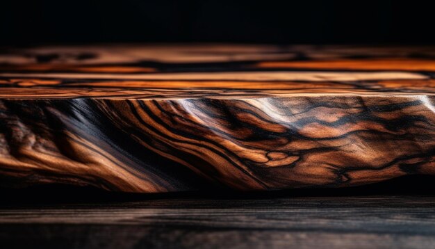Un vassoio di legno con uno sfondo scuro e uno sfondo nero.