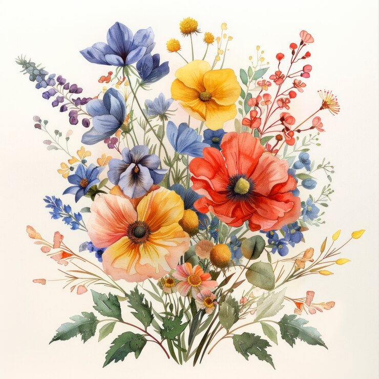 Foto gratuito una bella composizione floreale ad acquerello