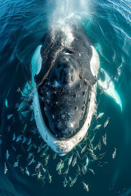 Una bellissima balena che attraversa l'oceano