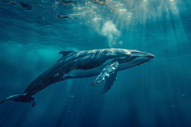 Una bellissima balena che attraversa l'oceano