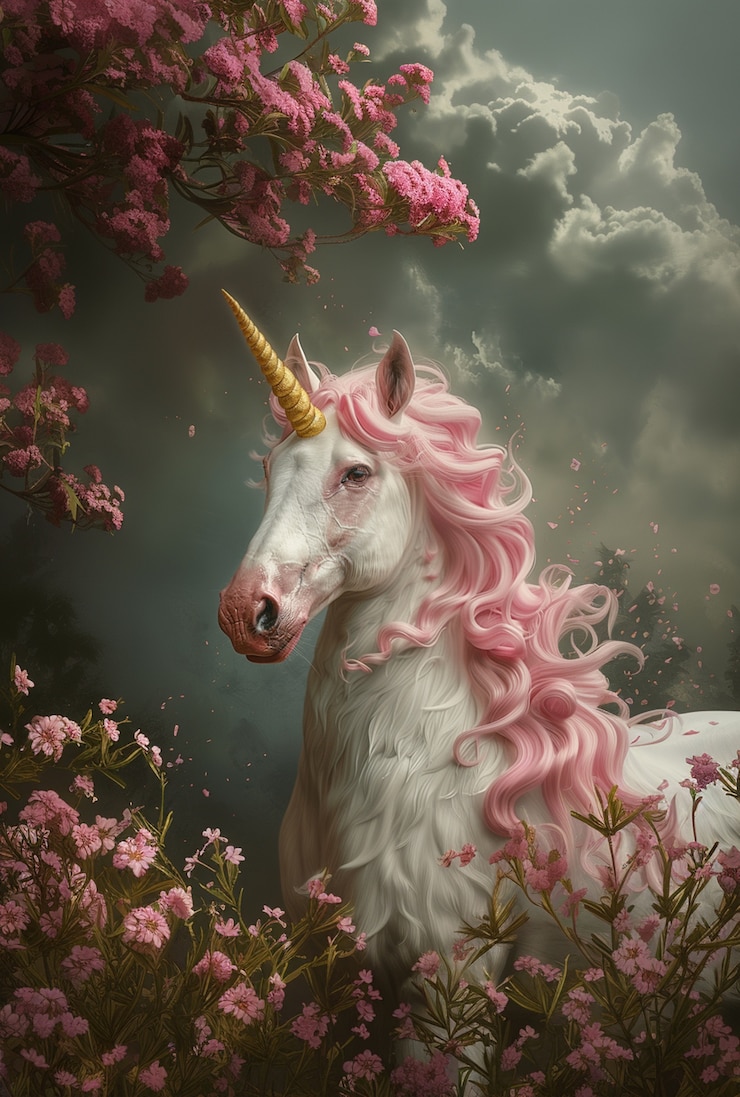 Foto gratuito una bellissima unicorno con i capelli luccicanti.