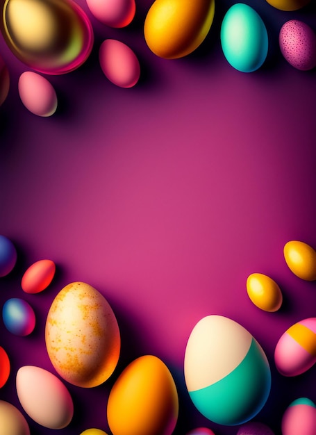 Una colorata cornice di uova di pasqua con sopra la parola pasqua