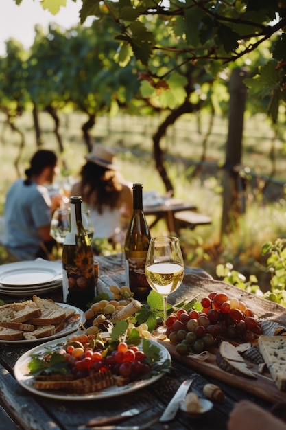 Una coppia che si diverte a fare un picnic all'aperto in estate