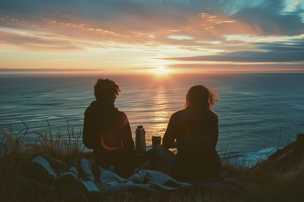 Una coppia in estate che fa un rilassante picnic insieme