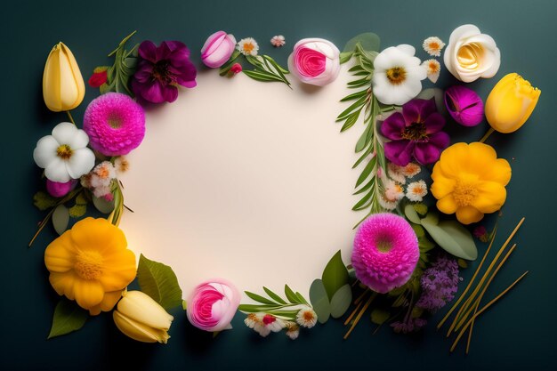 Una cornice di fiori con uno sfondo bianco