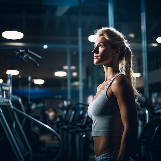 Una donna atletica che si esercita in palestra per mantenersi in forma