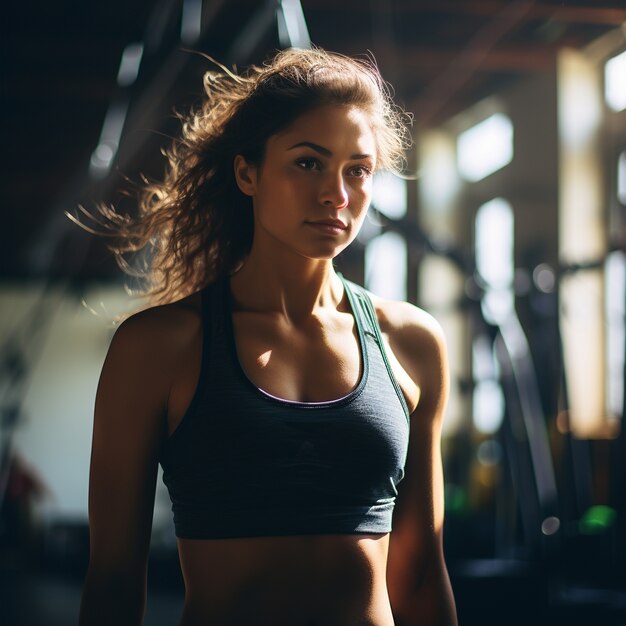 Una donna atletica che si esercita in palestra per mantenersi in forma