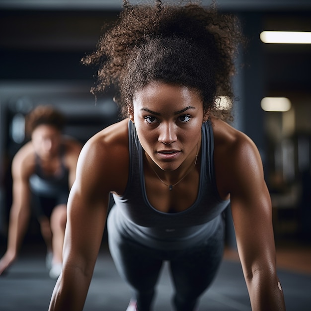 Una donna atletica che si esercita in palestra per mantenersi in forma