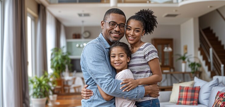 Foto gratuito una famiglia che mostra la sua casa