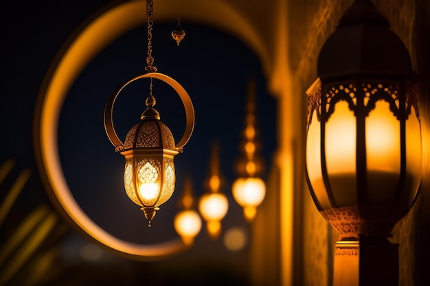 Una fila di luci con al centro le parole ramadan