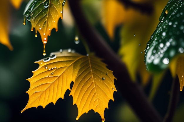 Una foglia con gocce d'acqua su di essa