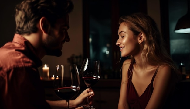 Una giovane coppia ama bere e stare insieme grazie all'intelligenza artificiale