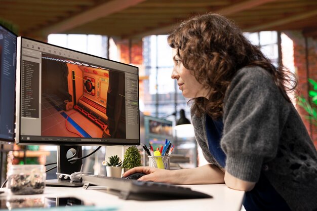 Una giovane donna usa un assistente dotato di intelligenza artificiale per lo sviluppo di giochi