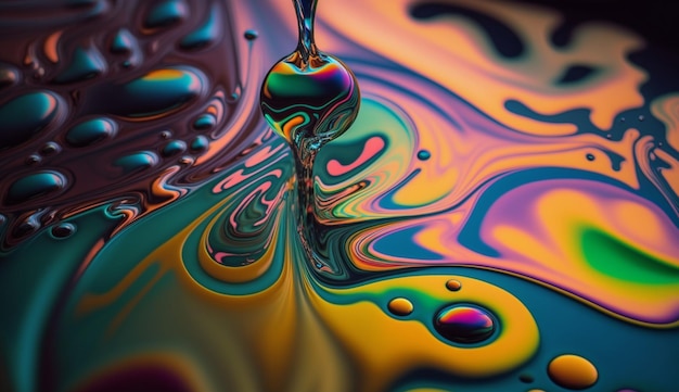 Una gocciolina liquida colorata viene versata in una pozza d'acqua.