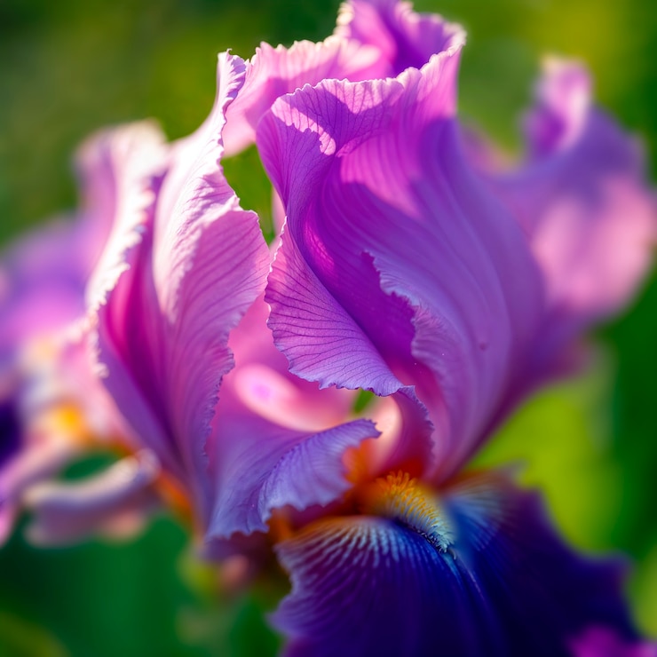 Foto gratuito una macroscopia di un bellissimo fiore d'iride viola