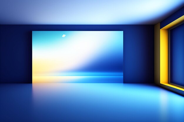 Una parete blu con un grande schermo che dice "blu"
