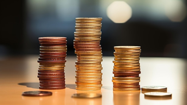 Una pila di monete simboleggia la crescita degli investimenti e gli elementi fondamentali della ricchezza