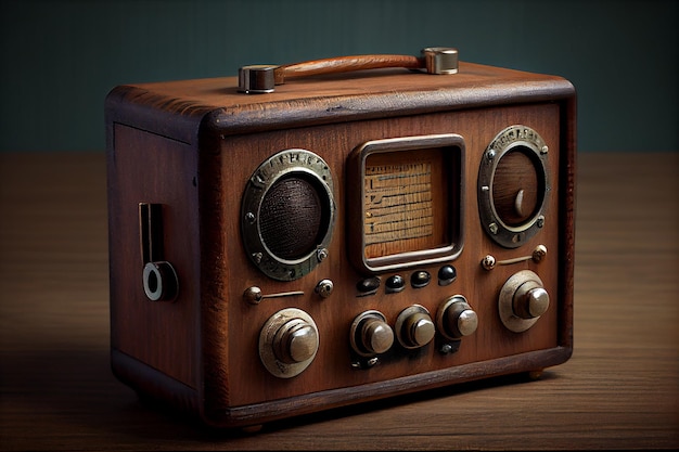 Una radio vecchio stile con una manopola arrugginita generatrice di IA