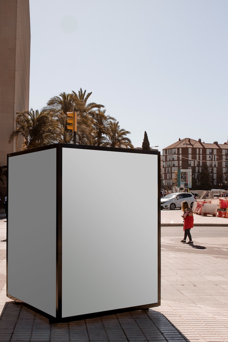 Foto gratuito una scatola luminosa pubblicitaria all&#39;aperto in strada