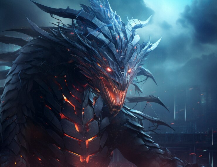 Foto gratuito una scena fantastica con una creatura drago futuristica.
