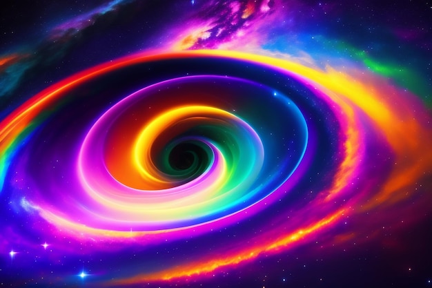 Una spirale colorata con al centro la parola galassia