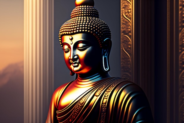 Una statua di buddha con sopra la parola buddha