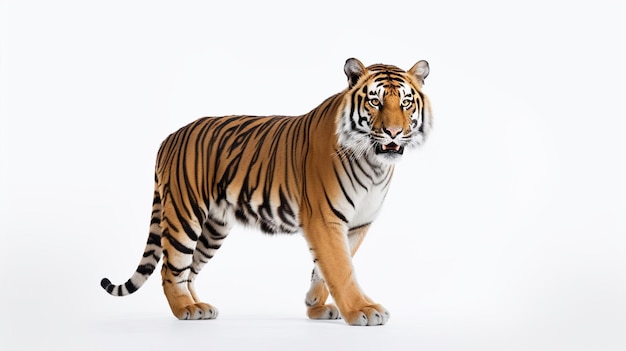Una tigre su uno sfondo bianco