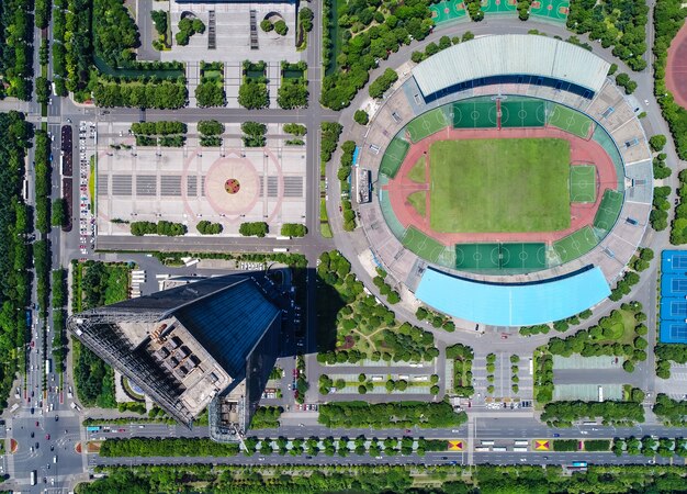 Una veduta aerea di un museo e stadio di calcio