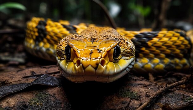 Una vipera in via di estinzione striscia tra i rami della foresta africana generata dall'intelligenza artificiale