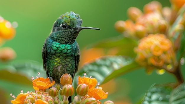 Una vista fotorealista del bellissimo colibrì nel suo habitat naturale