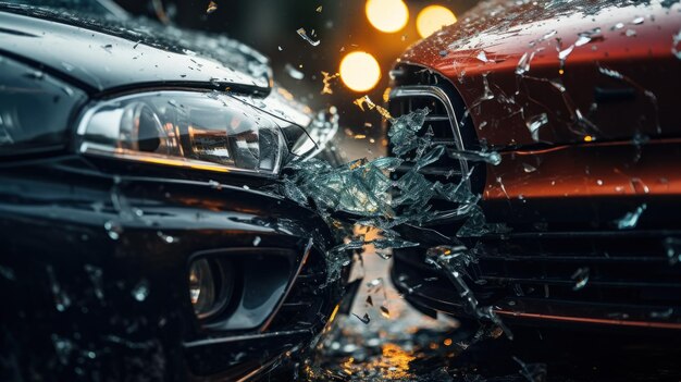 Una vista ravvicinata di una collisione di due auto