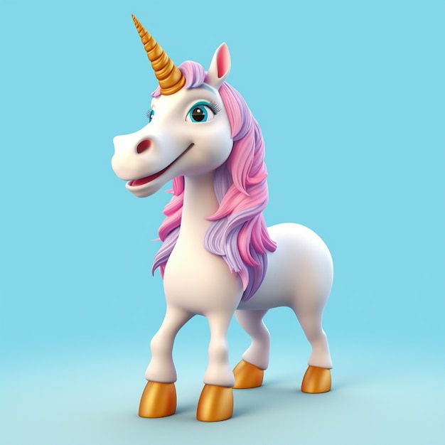 Unicorno 3d animato in cartone animato colorato per bambini