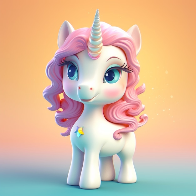 Unicorno 3d animato in cartone animato colorato per bambini