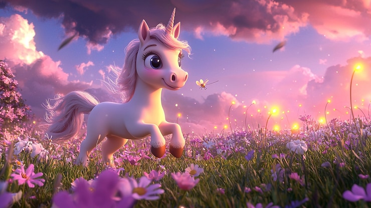 Foto gratuito unicorno cartoon 3d carino