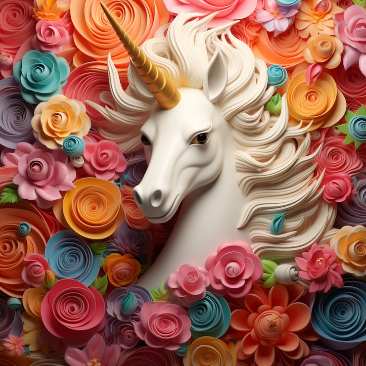 Foto gratuito unicorno mitico 3d colorato