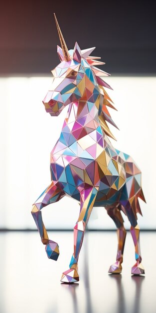 Unicorno mitico 3d con stile poli