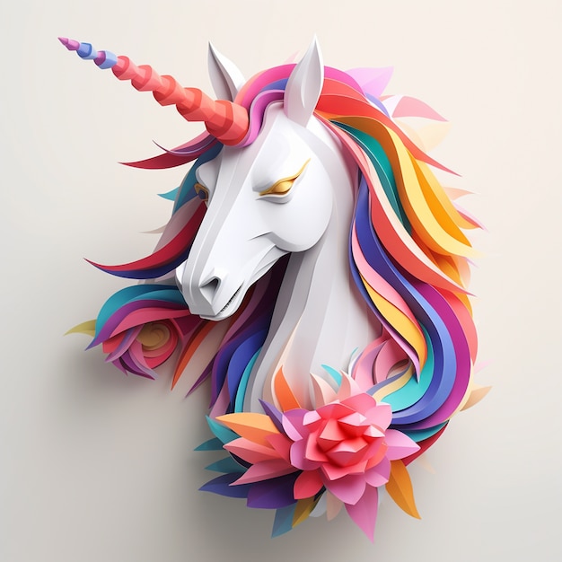 Unicorno mitico 3d in stile carta