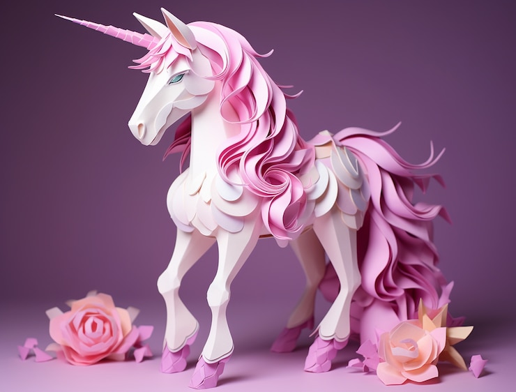 Foto gratuito unicorno mitico 3d in stile carta