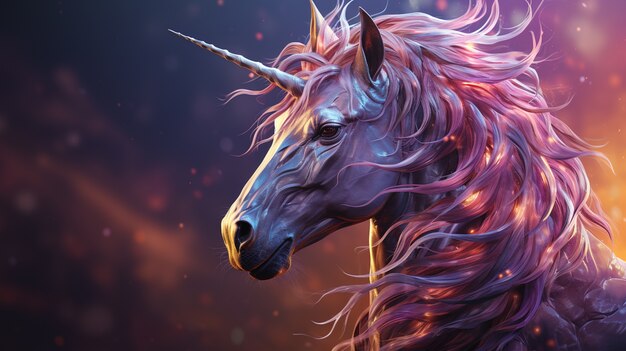 Unicorno mitico rosa 3d con luci nella criniera