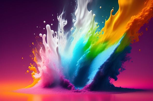 Uno sfondo colorato con una spruzzata di vernice e un arcobaleno.
