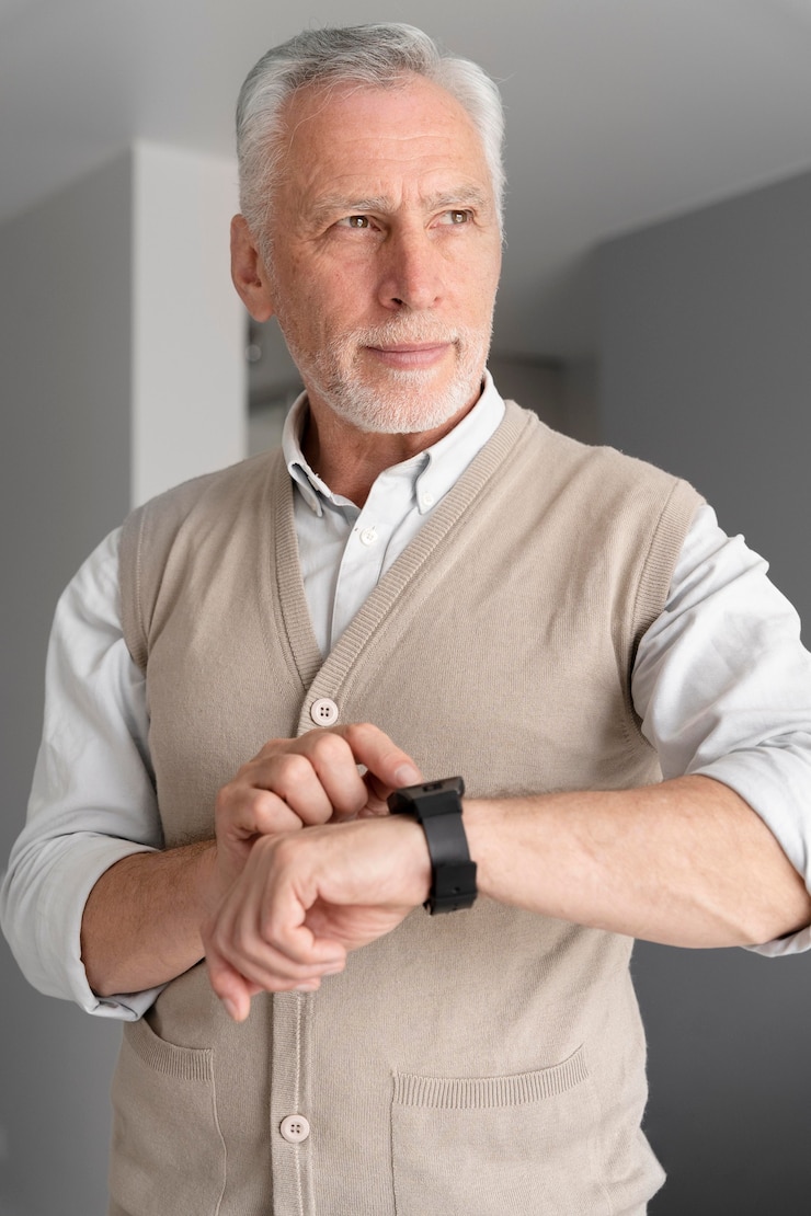 Foto gratuito uomo a tiro medio con smartwatch