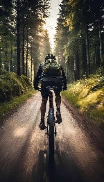 Uomo a tutto campo che va in bicicletta all'aperto