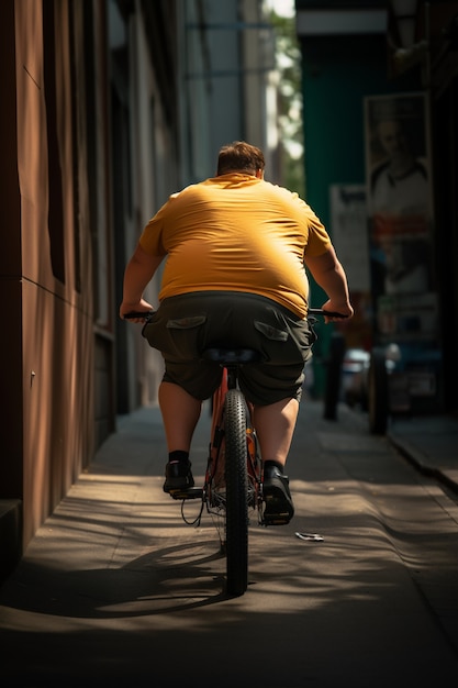 Uomo a tutto schermo che guida la bicicletta all'aperto