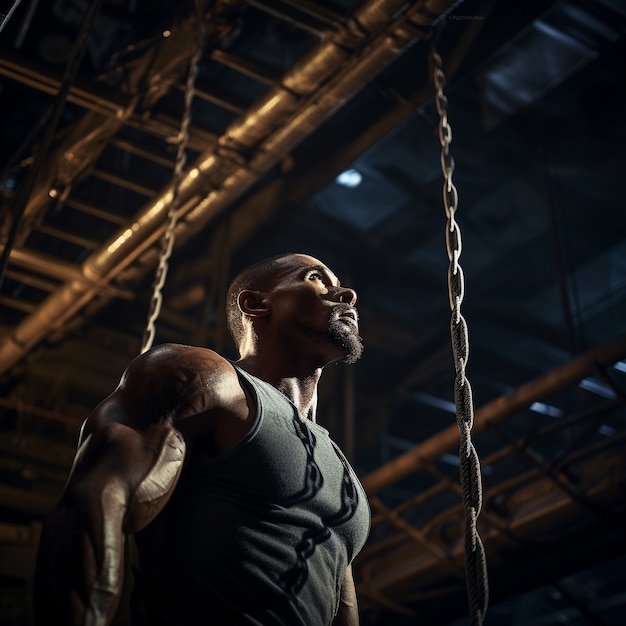 Uomo atletico che pratica ginnastica per mantenersi in forma