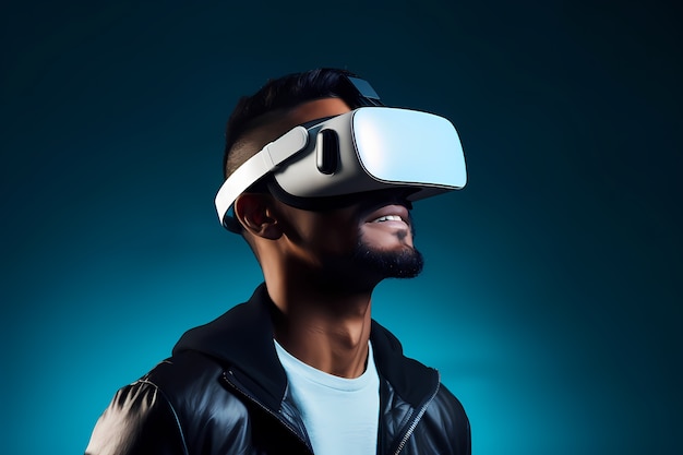 Uomo che indossa occhiali VR per i giochi