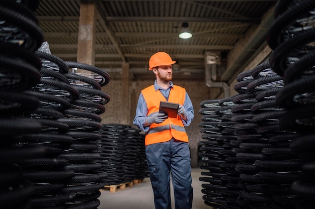 Uomo che indossa un berretto di sicurezza al lavoro