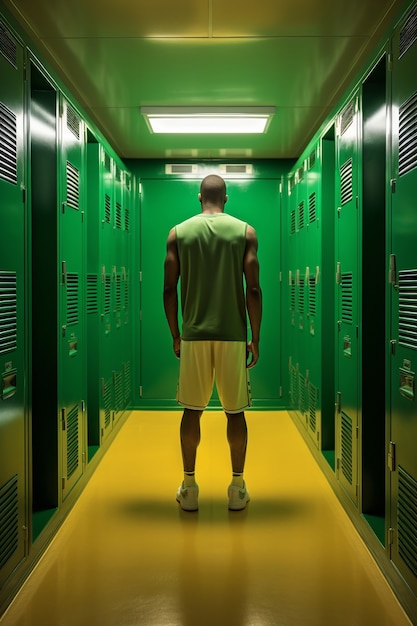 Uomo che si prepara per la partita di basket nell'armadietto