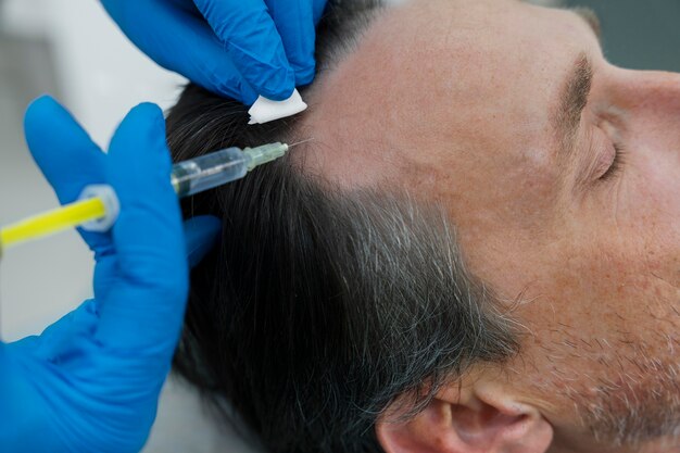 Uomo che si sottopone a un trattamento per la caduta dei capelli